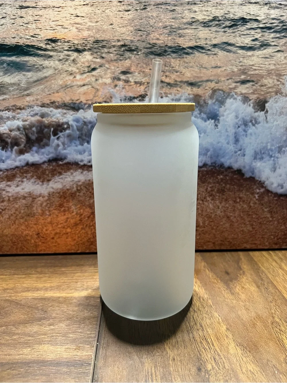 Personalized Frosted Glass Tumbler with Gold Script and Bamboo Lid